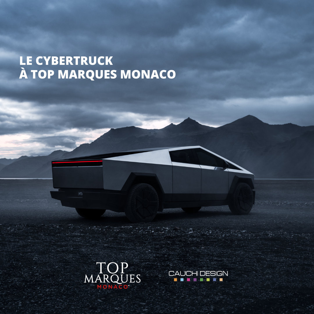 Cybertruck de Tesla sous le carport Cauchi Design à Top Marques Monaco