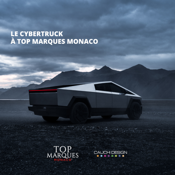 Cybertruck de Tesla sous le carport Cauchi Design à Top Marques Monaco