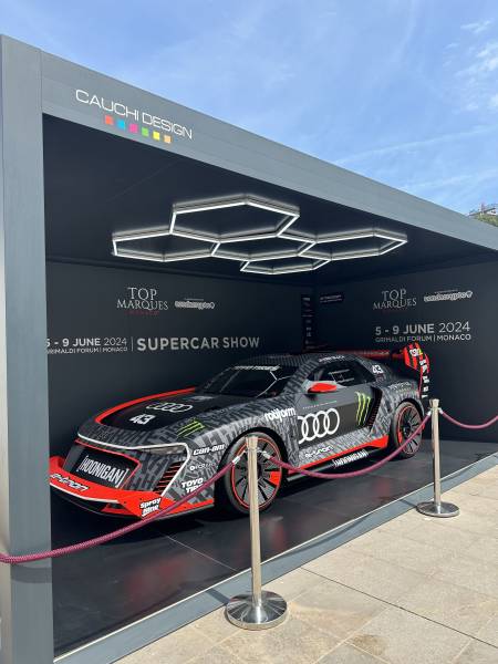 L'Audi de Ken Block au Top Marques Monaco 2024: Exposition sous le Carport CarZone 4.0 de Cauchy Design