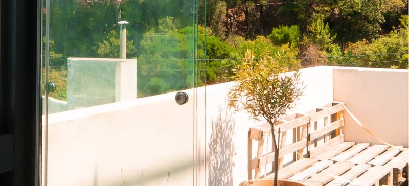 type de poignée rideaux de verre sunflex sur pergola cauchi design